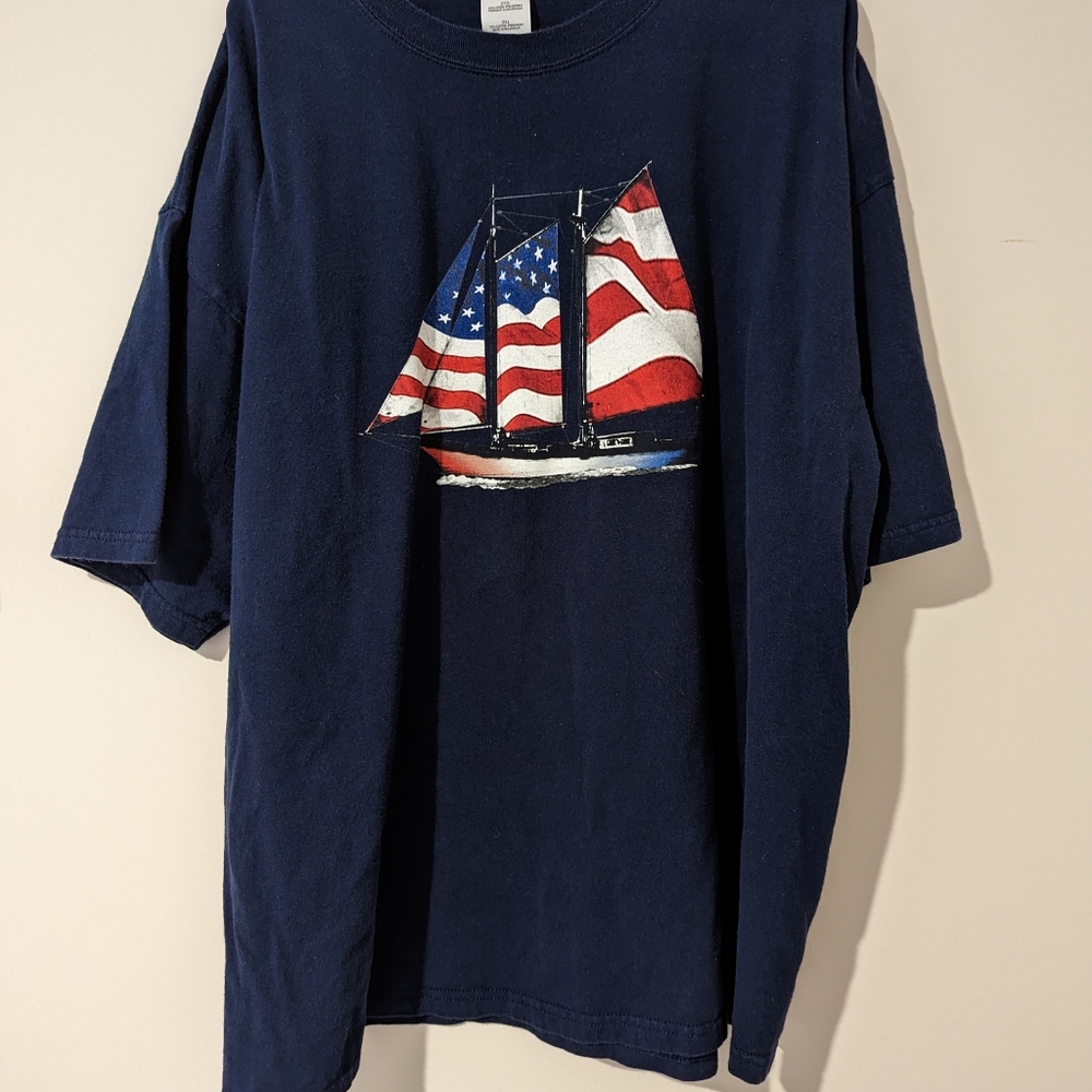 West Marine Tee Shirt Nautical Navy Blue Sailboat Men's XXL 2XL-305